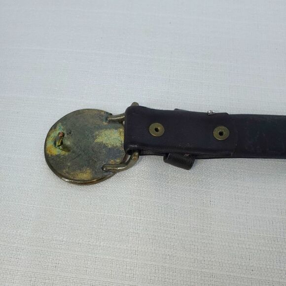 VERA Black Leather Belt with Brass Color Buckle Size Medium - Picture 4 of 6